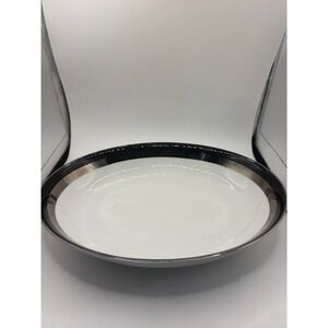 Gemini Fine China Japan 10" Oval Serving Bowl White/ Black -Platinum bands